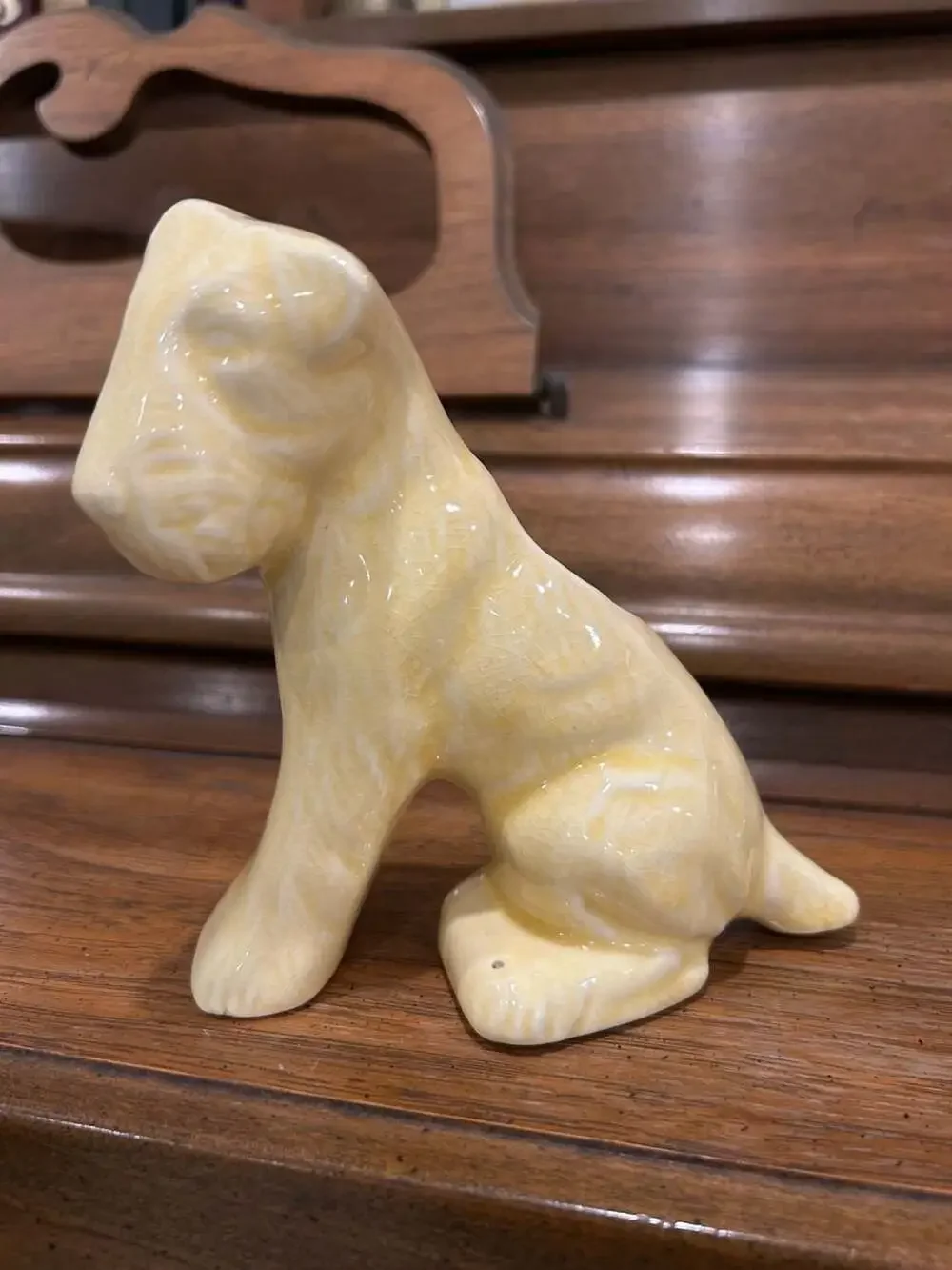 Vintage Ceramic Yellow Crackle Glaze Terrier Dog Planter Vase Figurine